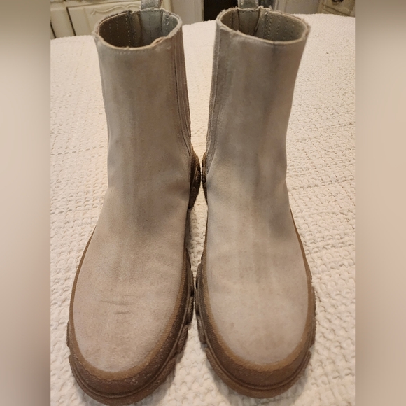 Max Mara Genepi Beige Cream Suede Chunky Ankle Boots Size 40/US 9 Luxury Grunge - Picture 5 of 14